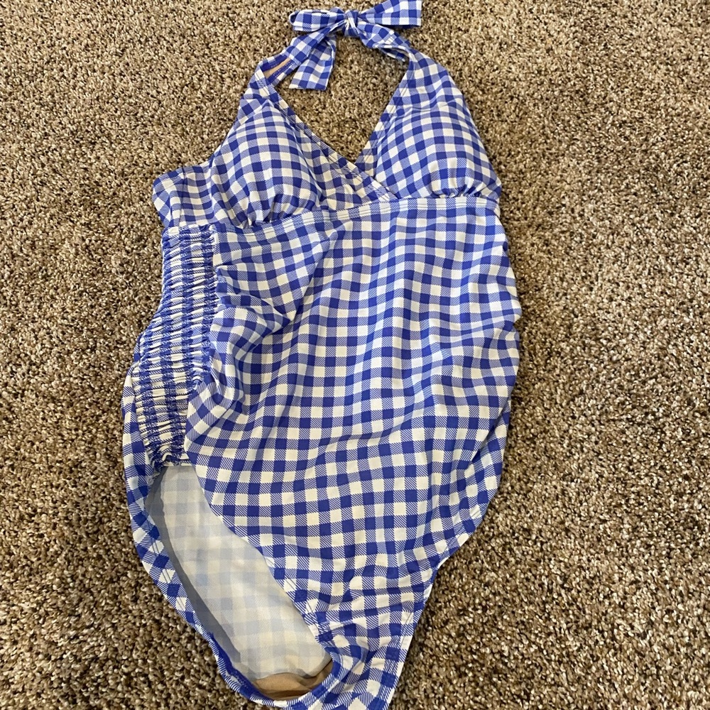 Motherhood Maternity Beach Bump Smocked Waist Maternity One Piece Swimsuit